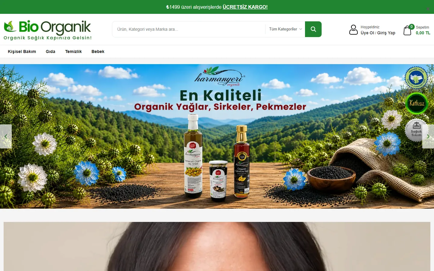 Bio Organik İdeasoft mağazasının masaüstü ana sayfası