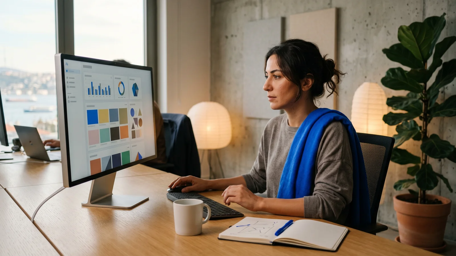 Marketer reviewing Meta ad creatives grid with video and carousel ad thumbnails