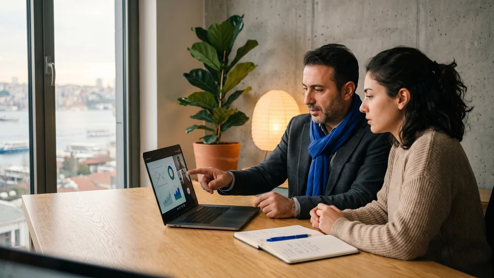 Senior SEO strategist presenting audit findings during a live strategy walkthrough video call