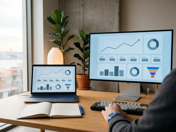 Analytics dashboard showing conversion rate lift, AOV growth, and Core Web Vitals score for a Shopify store