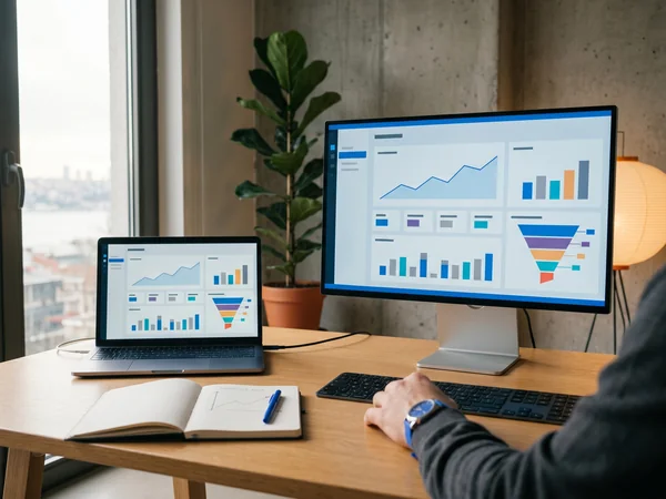 Analytics screen showing a declining social ad campaign with wasted budget