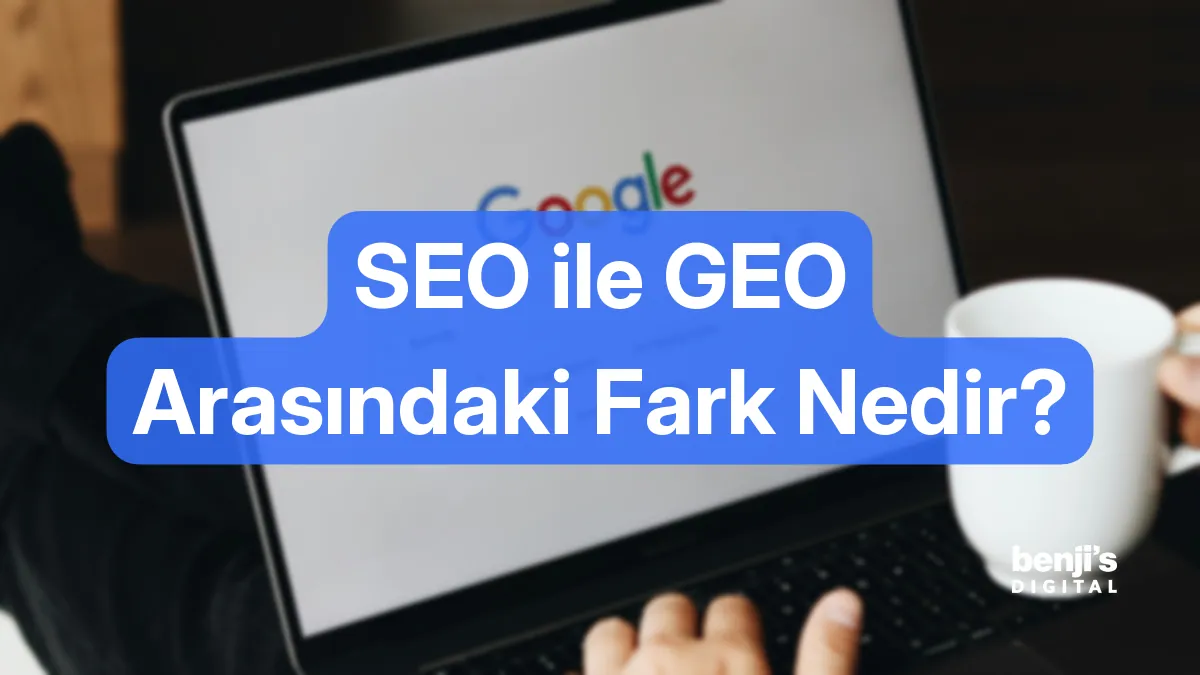SEO ile GEO arasındaki fark nedir kapak görseli, ekranında arama motoru açık bir dizüstü bilgisayar